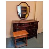 Wooden Dresser with Mirror and Side Table