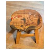 Carved Wood Child's Stool with Dog Motif
