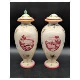 Lidded Ceramic Vases with Pastoral Sc