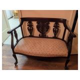 Carved Wood Settee with Upholstered Seat