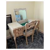 Wood Vanity Desk with Mirror and Chair