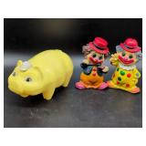 3 Plastic Banks: Pig and Clown Figures