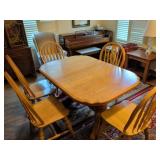 Oak Dining Table with Six Chairs and Two Leaf