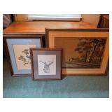 Framed Art Prints and Drawings Lot of Three