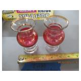 TWO VINTAGE ROSE & GOLD TRIM MINI VASES