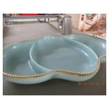 VINTAGE FIRE KING BLUE MILK GLASS DIVIDED DISH OVE
