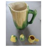 VINTAGE EAR OF CORN PITCHER,  CREAMER, SALT & PEPP