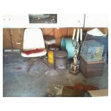 chair/ gas cans/safe/lamp
