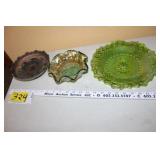 3 Green Carnival Glassware