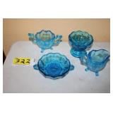 4 Pieces of Blue Glassware
