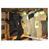 Fire coats & pants, box of suspenders