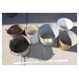 vintage pails, galvanized, enamel, etc