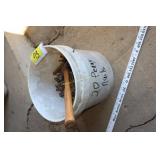 bucket of 20 Penny nails & hammer