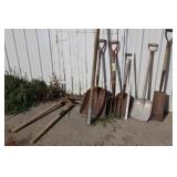 shovels, potato fork, axes