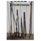 rake, shovel, picks