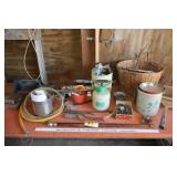 pool cue, tennis racket, table, license plates etc