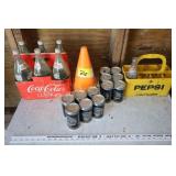 table, orange cones, Harley & Pepsi items