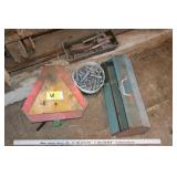 tool box, SMV sign, pins