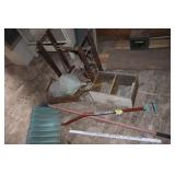 shovel, hoe, Singer Trendle base, etc