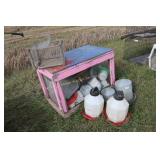 hutch, feeders, waterers, etc