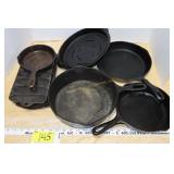 Cast iron pieces - includes Wagner, #3, corn bread