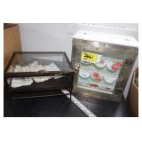 Vintage glass display & mini figurines in glass