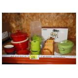 3 tier rack, small crocks, bean pots, etc