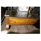 storage bench w/glass on wheels