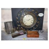 Large clock & decor, egg basket