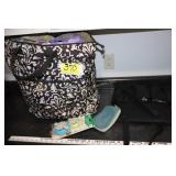 tote of yarn, needles, etc