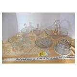 glass baskets, serving pieces, etc