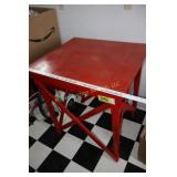 red wooden table