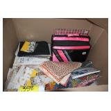large box of quilting pieces, etc