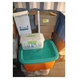 box of silver plated mugs, etc