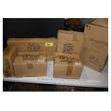 Stoneware pieces, huricanes & stand in boxes