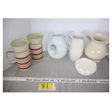 White & striped pitchers & bowl