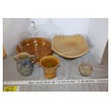 Stoneware look cake stand, bowl, pitcher, etc