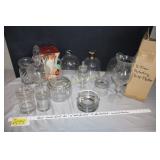 Glass vases, bell cloches, canisters, cake rack
