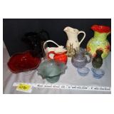 Pitchers, misc colored glass pieces