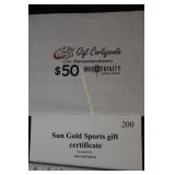 Sun Gold Sports gift certificate