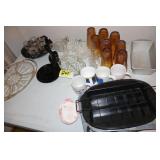 glassware & tins - some Carnival glass