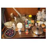 Table Top Full of Glassware Canisters Disney etc