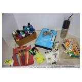 brushes, paints, paint sticks, etc