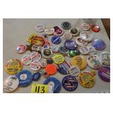 advertising pins - includes Hobo Days, KOKK, etc