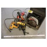 Sander, drywall & angle drills, stapler,
