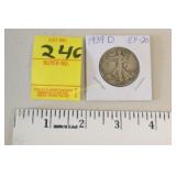1939D Silver Half Dollar EF-20