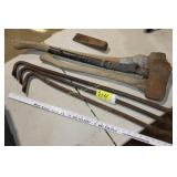 3 crow bars, 3 axe, 1 chisel