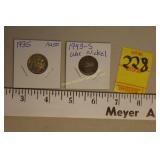 1935 Buffalo Nickel AU50 & 1943 S War Nickel