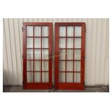 Antique Wooden 15 Pane Doors - pair w/hardware