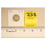 1911 Liberty Head Silver Dime G-4